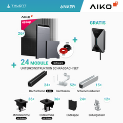 PV Komplettset 12 kWp - 26 × AIKO 465W Full Black & Anker X1-H12K-T mit Speicheroption & Unterkonstruktion ( ab 10kwh Anker SOLIX V1 Smartes Ladegerät gratis )