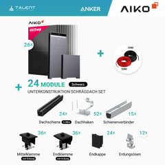PV Komplettset 12 kWp - 26 × AIKO 465W Full Black & Anker X1-H12K-T mit Speicheroption & Unterkonstruktion