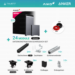 PV Komplettset 10,67 kWp - 22× AIKO 485W Full Black & Anker X1-H12K-T mit Speicheroption & Unterkonstruktion