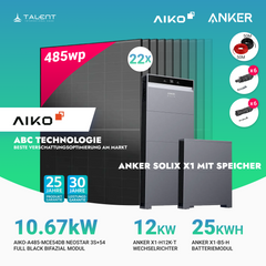 PV Komplettset 10 kWp - 22× AIKO 485W Full Black & Anker X1-H12K-T mit Speicheroption & Unterkonstruktion