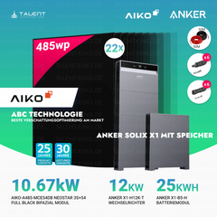 PV Komplettset 10,67 kWp - 22× AIKO 485W Full Black & Anker X1-H12K-T mit Speicheroption & Unterkonstruktion