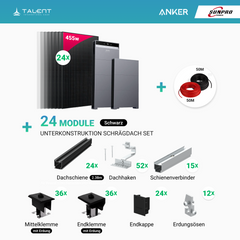 PV Komplettset 12 kWp - 24 × SunPro Power 455W N-Typ Bifacial Full Black Glas-Glas Module & Anker X1-H12K-T mit Speicheroption & Unterkonstruktion