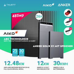 PV Komplettset 12 kWp - 26× AIKO 485W Full Black & Anker X1-H12K-T mit Speicheroption & Unterkonstruktion
