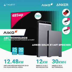 PV Komplettset 12 kWp - 26 × 485W AIKO Full Black Glas-Glas Module & Anker X1-H12K-T mit Speicheroption & Unterkonstruktion