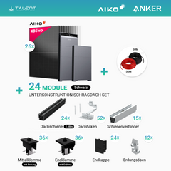PV Komplettset 12 kWp - 26× AIKO 485W Full Black & Anker X1-H12K-T mit Speicheroption & Unterkonstruktion