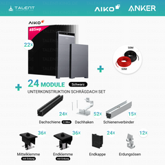PV Komplettset 10,67 kWp - 22× AIKO 485W Full Black & Anker X1-H12K-T mit Speicheroption & Unterkonstruktion