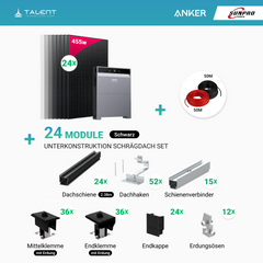 PV Komplettset 12 kWp - 24 × SunPro Power 455W N-Typ Bifacial Full Black Glas-Glas Module & Anker X1-H12K-T mit Speicheroption & Unterkonstruktion