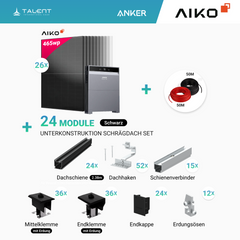 PV Komplettset 12 kWp - 26 × AIKO 465W Full Black & Anker X1-H12K-T mit Speicheroption & Unterkonstruktion