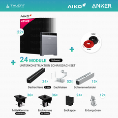 PV Komplettset 10,67 kWp - 22× AIKO 485W Full Black & Anker X1-H12K-T mit Speicheroption & Unterkonstruktion