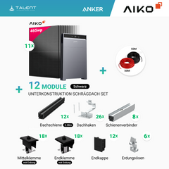 PV Komplettset 5 kWp - 11 × AIKO 465W Full Black & Anker X1-H5K-T mit Speicheroption & Unterkonstruktion
