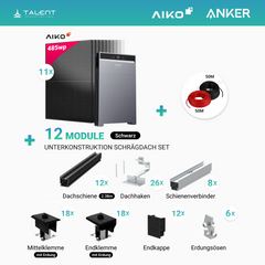 PV Komplettset 5 kWp - 11 × AIKO 485W Full Black & Anker X1-H5K-T mit Speicheroption & Unterkonstruktion