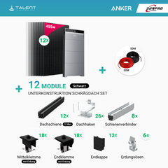 PV Komplettset 5 kWp - 12 × SunPro Power 455W N-Typ Bifacial Full Black Glas-Glas Module & Anker X1-H5K-T mit Speicheroption & Unterkonstruktion