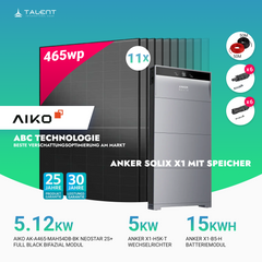 PV Komplettset 5 kWp - 11 × AIKO 465W Full Black & Anker X1-H5K-T mit Speicheroption & Unterkonstruktion