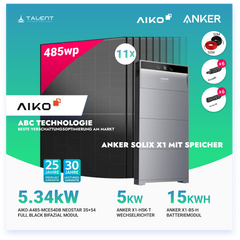 PV Komplettset 5 kWp - 11 × AIKO 485W Full Black & Anker X1-H5K-T mit Speicheroption & Unterkonstruktion