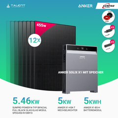 PV Komplettset 5 kWp - 12 × 455W Bifacial Full Black Glas-Glas Module & Anker X1-H5K-T mit Speicheroption & Unterkonstruktion