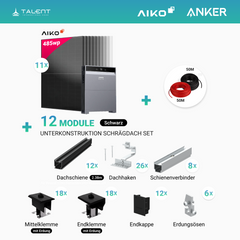 PV Komplettset 5 kWp - 11 × AIKO 485W Full Black & Anker X1-H5K-T mit Speicheroption & Unterkonstruktion