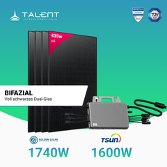 Balkonkraftwerk 1740W Golden Solar Bifacial Glas PV Modul Full Black + 1600W TSUN TSOL-MS1600 Mikro-Wechselrichter