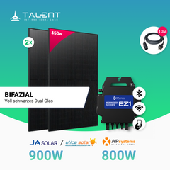 Balkonkraftwerk 2 x 450W Bifacial Glas PV Modul Full Black + 800W EZ1-M Apsystem Wechselrichter