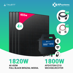 Balkonkraftwerk 1820W Bifacial Full Black Glas-Glas Modul + 1800W EZ1D Apsystems Wechselrichter
