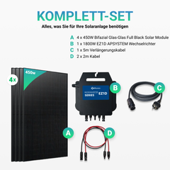 Balkonkraftwerk 1800W Ja Solar / Golden Solar Bifacial Glas PV Modul Full Black + 1800W EZ1D Apsystem Wechselrichter