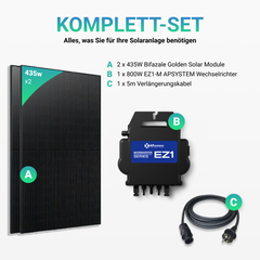 Balkonkraftwerk 870W – 2×435W Golden Solar Bifacial Full Black + 800W APsystems EZ1-M Wechselrichter