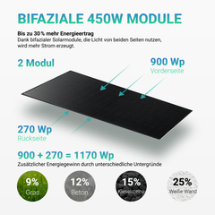 Balkonkraftwerk 2 x 450W Bifacial Glas PV Modul Full Black + 800W EZ1-M Apsystem Wechselrichter