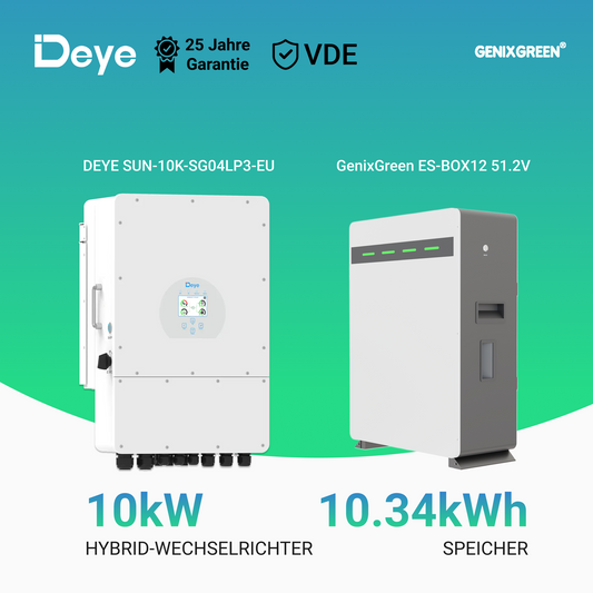 Deye SUN 8/10/12K-SG04LP3 Hybrid-Wechselrichter + GenixGreen ES-BOX12 51.2V 10kWh Wall Mounted LiFePO4 Battery