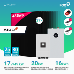 PV Komplettset 17,945 kWp - 37 × 485W AIKO Full Black & Deye 20 kW Hybrid-Wechselrichter SUN-20K-SG05LP3-EU-SM2 mit Deye SE-F16-C 16 kWh Batteriespeicher
