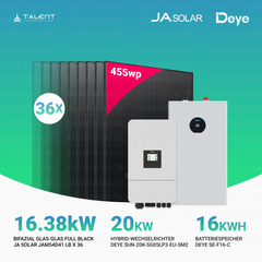 PV Komplettset 16,38 kWp - 36 × JA Solar 455W Bifazial Full Black & Deye 20kW Hybrid-Wechselrichter SUN-20K-SG05LP3-EU-SM2 mit SE-F16-C Batteriespeicher (16 kWh / 32 kWh)