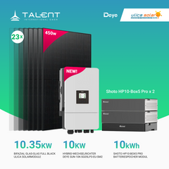 PV Komplettset 10 kWp - 23 x 450W Bifacial Full Black Module & Deye 10KW SUN-10K-SG05LP3-EU-SM2 Hybrid-wechselrichter Dreiphasig 10kW Hybridwechselrichter mit Shoto 10kWh Speicher und Unterkonstruktion