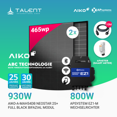 930W Balkonkraftwerk - 2× AIKO 465W Full Black + 800W EZ1-M Apsystem Wechselrichter (Optional mit APmeter Smart Meter)