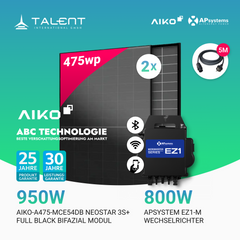 950W Balkonkraftwerk - 2× AIKO 475W Full Black + 800W EZ1-M Apsystem Wechselrichter (Optional mit APmeter Smart Meter)