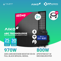 970W Balkonkraftwerk - 2× AIKO 485W Full Black + 800W EZ1-M Apsystem Wechselrichter (Optional mit APmeter Smart Meter)