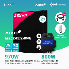 970W Balkonkraftwerk - 2× AIKO 485W Full Black + 800W EZ1-M Apsystem Wechselrichter (Optional mit APmeter Smart Meter)