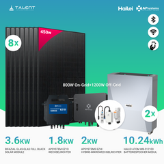 APsystems EZHI + EZ1M Set: Insel- & Hybrid-System + 5 kWh / 10 kWh Speicher + 3600W (8 × 450W) Bifacial Glas Full Black PV Modul + AC Leistung 3800W
