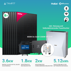 APsystems EZHI + EZ1M Set: Insel- & Hybrid-System + 5 kWh / 10 kWh Speicher + 3600W (8 × 450W) Bifacial Glas-Glas Full Black PV Modul + AC Leistung 3800W
