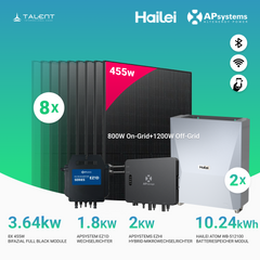 APsystems EZHI + EZ1M Set: Insel- & Hybrid-System + 5 kWh / 10 kWh Speicher + 3640W (8 × 455W) Bifacial Glas-Glas Full Black PV Modul + AC Leistung 3800W