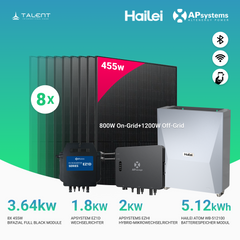 APsystems EZHI + EZ1M Set: Insel- & Hybrid-System + 5 kWh / 10 kWh Speicher + 3640W (8 × 455W) Bifacial Glas-Glas Full Black PV Modul + AC Leistung 3800W