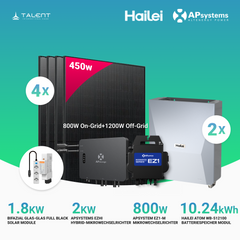 APsystems EZHI + EZ1M Set: Insel- & Hybrid-System + 5 kWh / 10 kWh Speicher + 1800W (4 × 450W) Bifacial Glas Full Black Modulen + AC Leistung 2800W