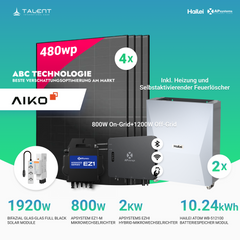 APsystems EZHI + EZ1M Set: Insel- & Hybrid-System + 5 kWh / 10 kWh Speicher + 1920W (4×480W) Aiko Bifacial Glas Full Black Modulen + AC Leistung 2800W