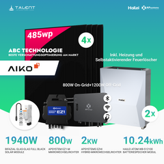 APsystems EZHI + EZ1M Set: Insel- & Hybrid-System + 5 kWh / 10 kWh Speicher + 1940W (4×485W) Aiko Bifacial Glas Full Black Modulen + AC Leistung 2800W