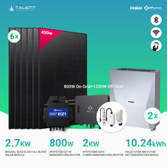 APsystems EZHI + EZ1M Set: Insel- & Hybrid-System + 5 kWh / 10 kWh Speicher + 2700W (6 × 450W) Bifacial Glas Full Black Modulen + AC Leistung 2800W