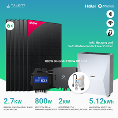APsystems EZHI + EZ1M Set: Insel- & Hybrid-System + 5 kWh / 10 kWh Speicher + 2700W (6 × 450W) Bifacial Glas-Glas Full Black PV Modul + AC Leistung 2800W