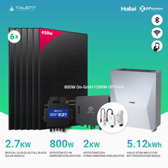 APsystems EZHI + EZ1M Set: Insel- & Hybrid-System + 5 kWh / 10 kWh Speicher + 2700W (6 × 450W) Bifacial Glas Full Black Modulen + AC Leistung 2800W