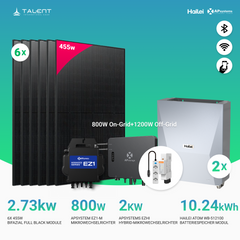 APsystems EZHI + EZ1M Set: Insel- & Hybrid-System + 5 kWh / 10 kWh Speicher + 2730W (6 × 455W) Bifacial Glas-Glas Full Black PV Modul + AC Leistung 2800W