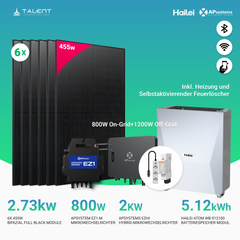 APsystems EZHI + EZ1M Set: Insel- & Hybrid-System + 5 kWh / 10 kWh Speicher + 2730W (6 × 455W) Bifacial Glas-Glas Full Black PV Modul + AC Leistung 2800W