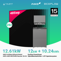 PV Komplettset 12 kWp - 26 × 485W AIKO Full Black & EcoFlow PowerOcean 12kW Hybrid Wechselrichter mit 10,24 / 15,36 kWh LFP-Speichersystem (inkl. BMS)