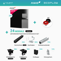 PV Komplettset 12 kWp - 26 × 485W AIKO Full Black & EcoFlow PowerOcean 12kW Hybrid Wechselrichter mit 10,24 / 15,36 kWh LFP-Speichersystem (inkl. BMS)