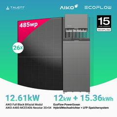 PV Komplettset 12.61 kWp - 26 × 485W Aiko Full Black & EcoFlow PowerOcean 12kW Hybrid Wechselrichter mit 10.24 / 15.36 kWh LFP-Speichersystem (inkl. BMS)