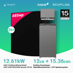 PV Komplettset 12 kWp - 26 × 485W AIKO Full Black & EcoFlow PowerOcean 12kW Hybrid Wechselrichter mit 10,24 / 15,36 kWh LFP-Speichersystem (inkl. BMS)